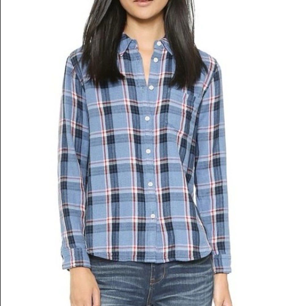 Sz s Madewell Cozy Plaid Shirt button down double lined cotton red white blue